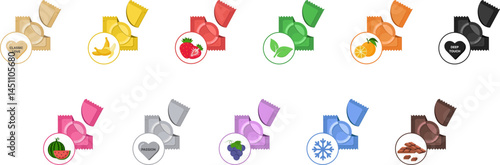 Colorful condoms vector set – realistic latex condom collection with packaging in various colors
