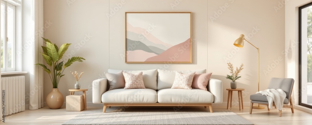 Fototapeta premium Minimalist Living Room Interior with Artwork