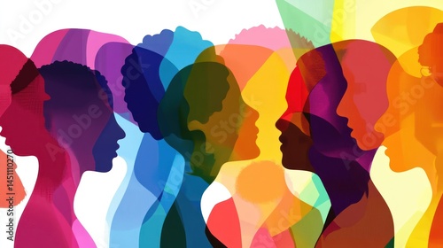 Colorful diverse group of people's profiles.