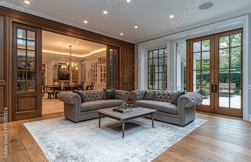 Luxurious sunroom with patio access  connecting to formal dining room