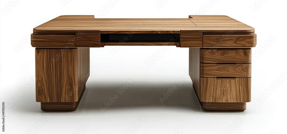 Fototapeta premium Elegant Walnut Executive Desk: Modern Design, Craftsmanship, and Functionality