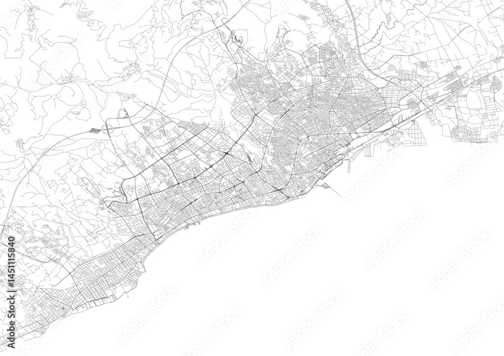 Vector map of Mersin, Turkey, highlighting highways and road networks. Clean and modern design, ideal for urban planning, infrastructure analysis, or educational purposes. Vector map of Mersin, Turkey, highlighting highways and road networks. Clean and modern design, ideal for urban planning, infrastructure analysis, or educational purposes.