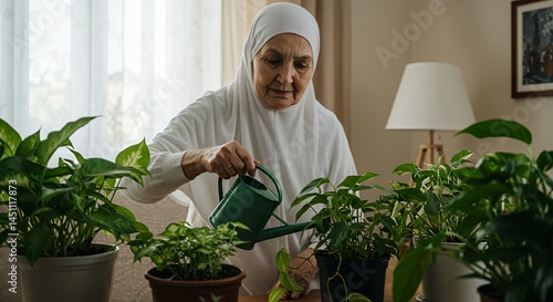 Wallpaper Mural Elderly Woman Tending to Indoor Plants Torontodigital.ca