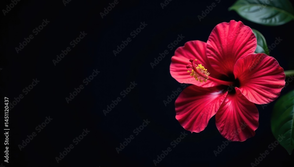 Fototapeta premium Bold hibiscus silhouettes, stylized, dark background , leaves, illustration, graphic