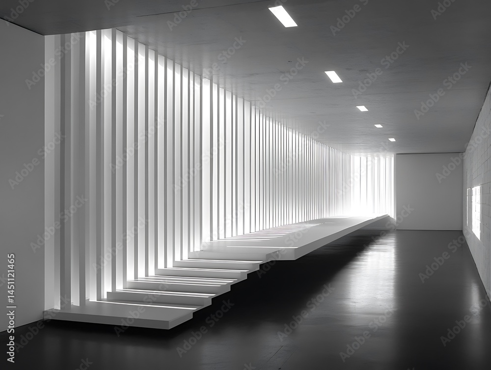 Fototapeta premium Abstract monochrome architectural space with light filtering design elements