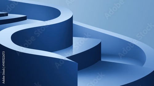 Fototapeta Naklejka Na Ścianę i Meble -  Abstract blue curved stairs, 3D rendering.