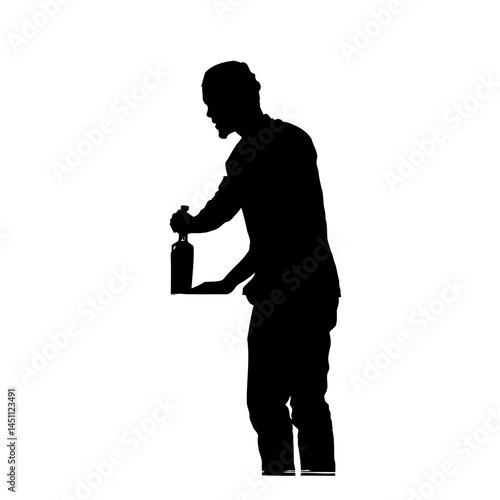Solid black silhouette of a bartender mixing, vector EPS