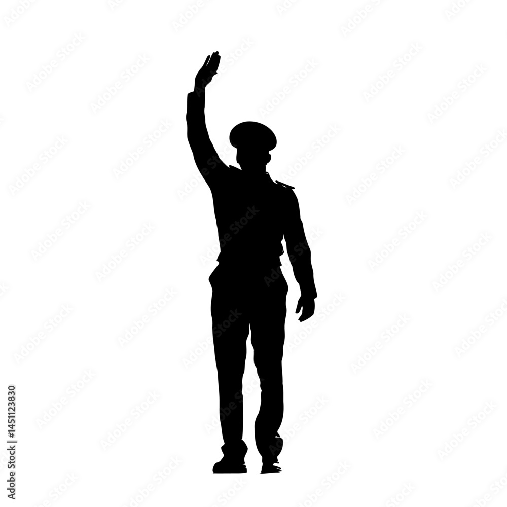 Solid black silhouette of a captain commanding, vector EPS Solid black silhouette of a captain commanding, vector EPS
