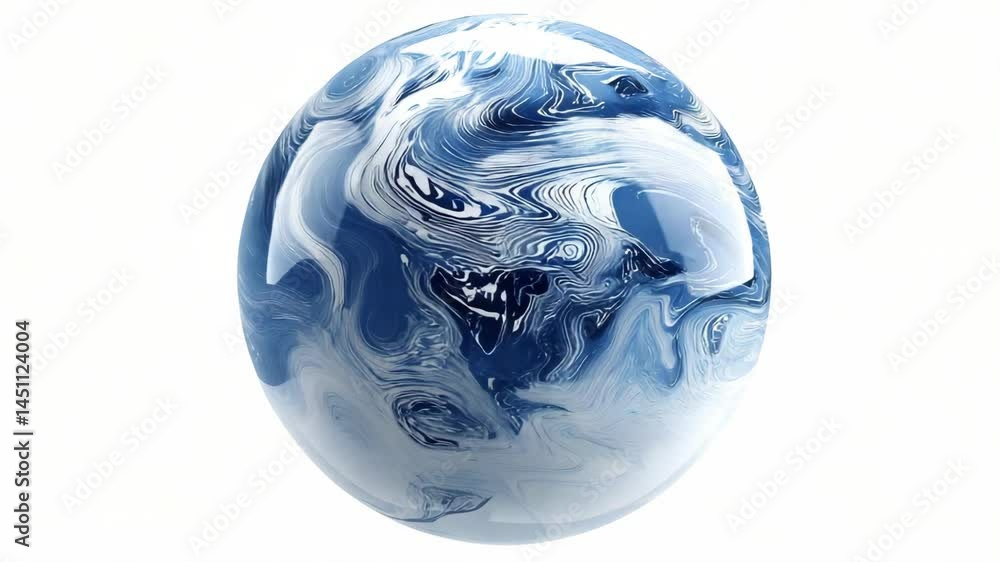 Abstract sphere with blue and white marble effect, glossy surface, artistic rendering on a white background, conceptual visual. Abstract sphere with blue and white marble effect, glossy surface, artistic rendering on a white background, conceptual visual.