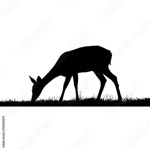 Solid black silhouette of a deer grazing, vector EPS