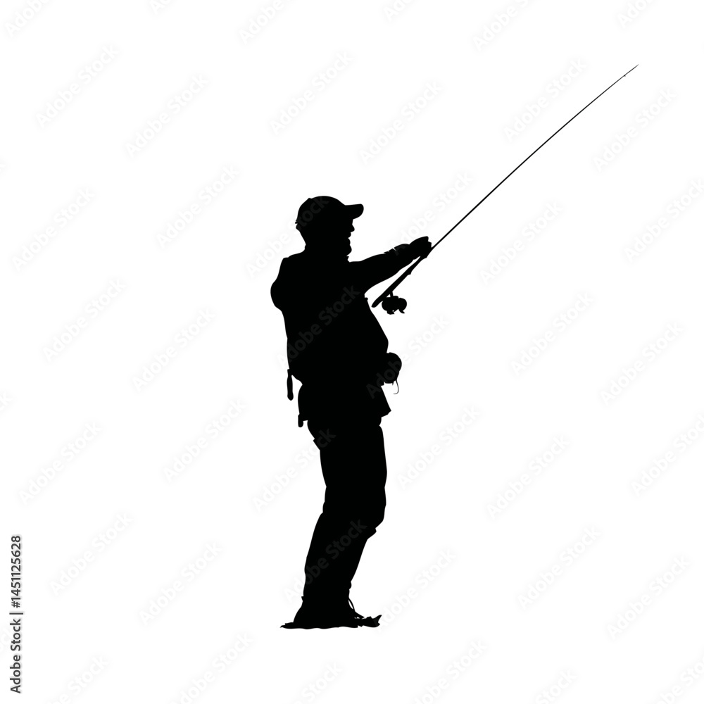 Obraz premium Solid black silhouette of a fisherman casting, vector EPS