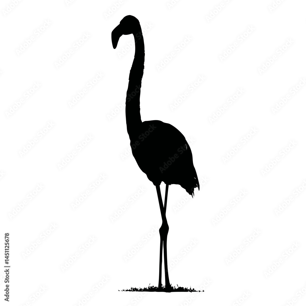 Obraz premium Solid black silhouette of a flamingo standing, vector EPS