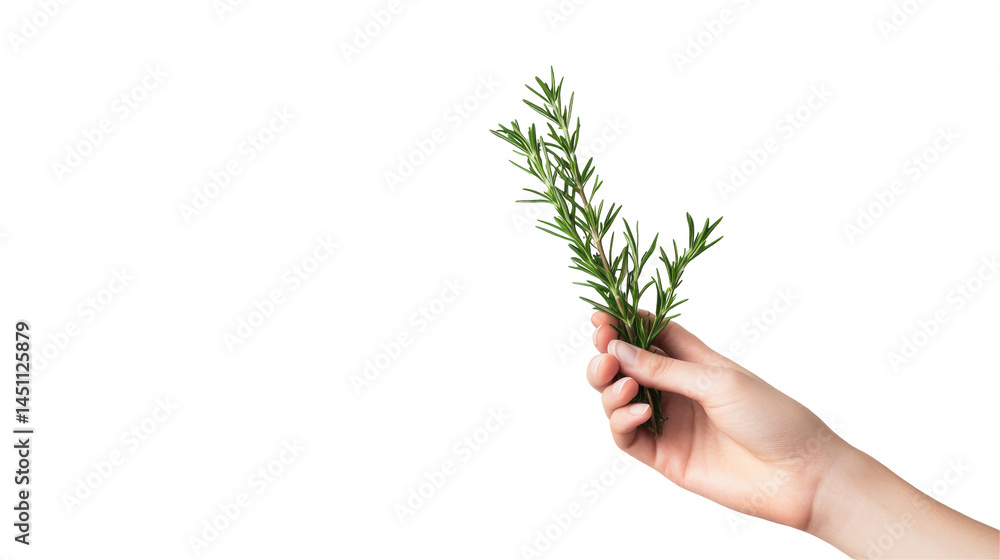 Hand Holding Bundle of Rosemary Branch on White Background
Hand Holding Bundle of Rosemary Branch on White Background