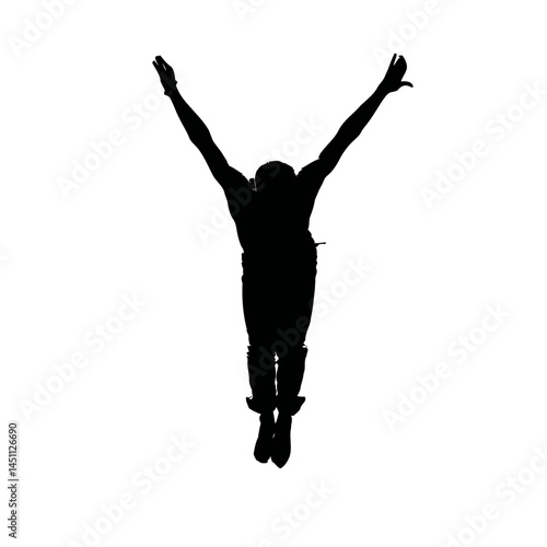Solid black silhouette of a gymnast flipping, vector EPS