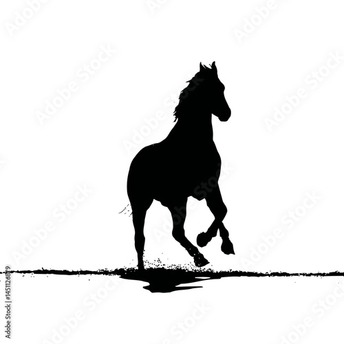 Solid black silhouette of a horse galloping, vector EPS