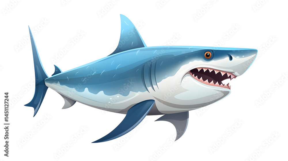 Fototapeta premium Vibrant Illustration of a Shark Swimming in the Deep Blue Sea