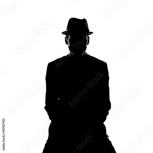 Solid black silhouette of a hypnotist mesmerizing, vector EPS
