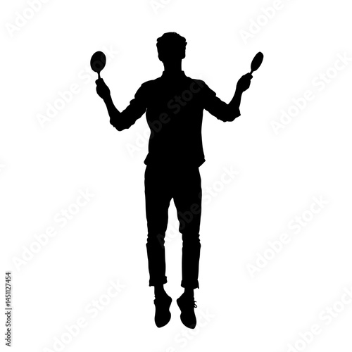 Solid black silhouette of a juggler juggling, vector EPS