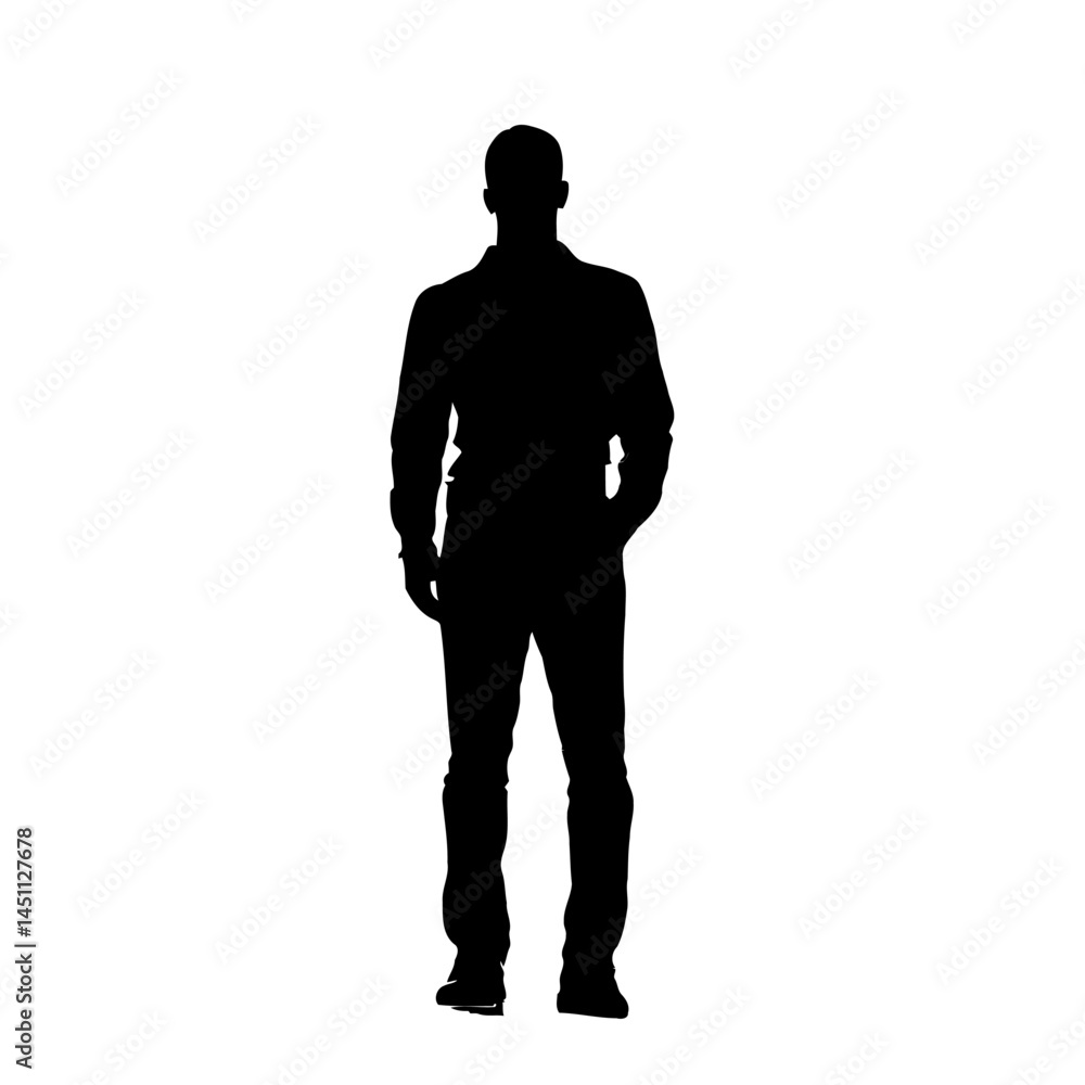 Fototapeta premium Solid black silhouette of a man standing, vector EPS