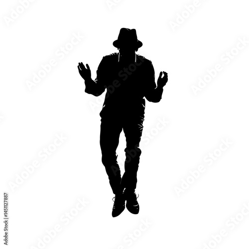 Solid black silhouette of a mime acting, vector EPS