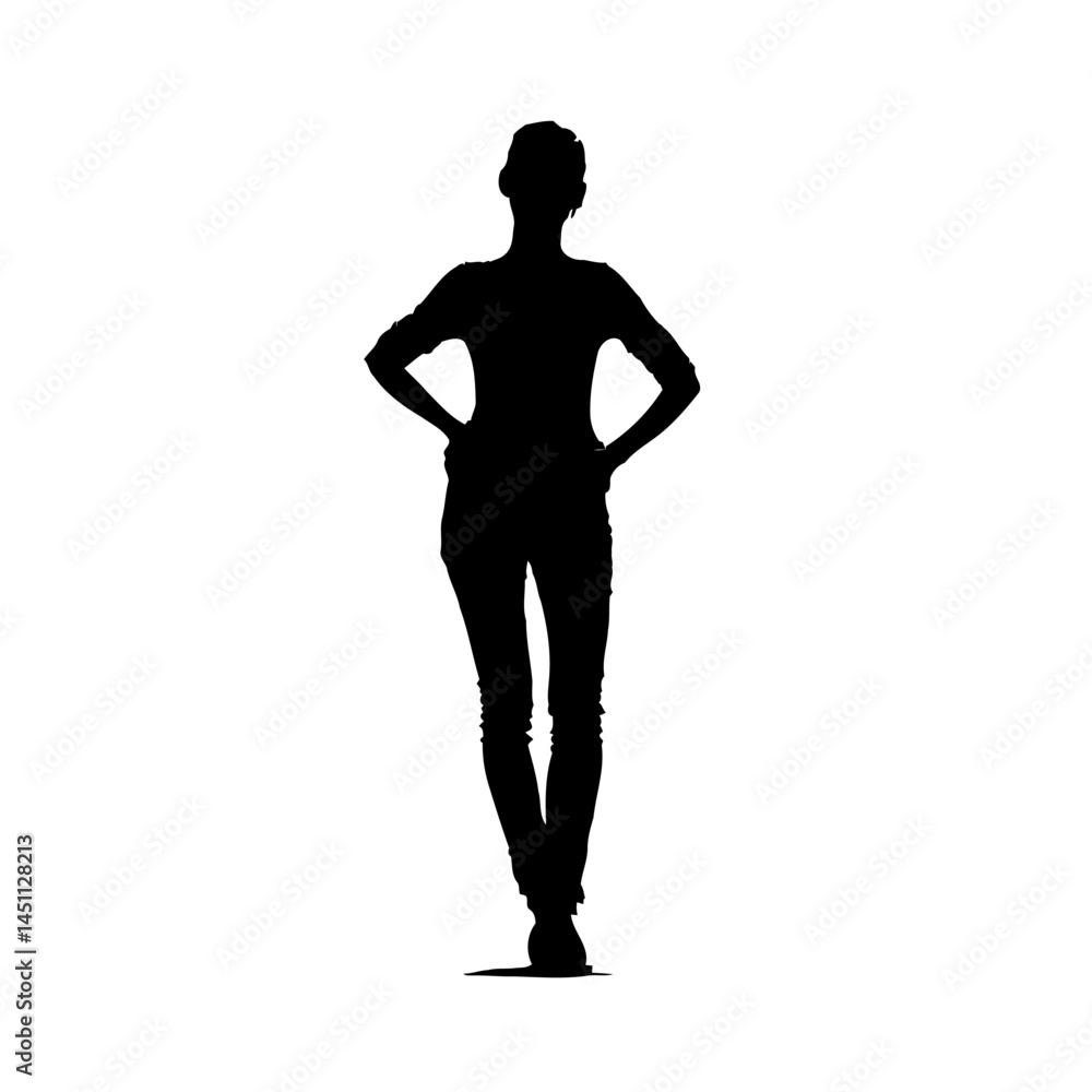 Fototapeta premium Solid black silhouette of a model posing, vector EPS