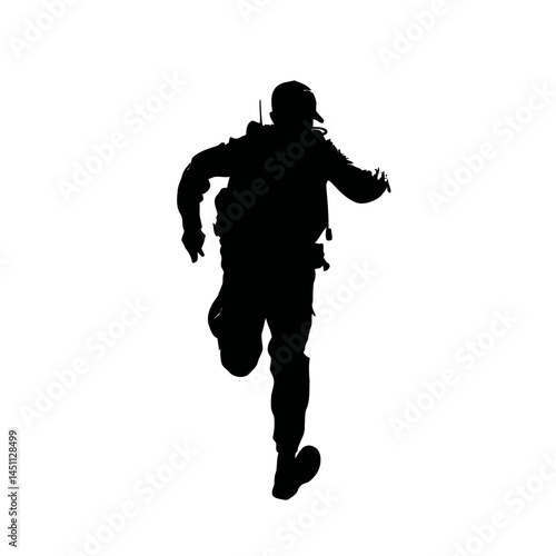 Solid black silhouette of a paramedic rushing, vector EPS