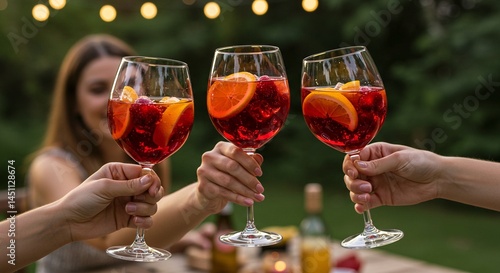 Refreshing spritz aperol cocktail drinks celebration party summer beverage wine glasses cheers outdoors
