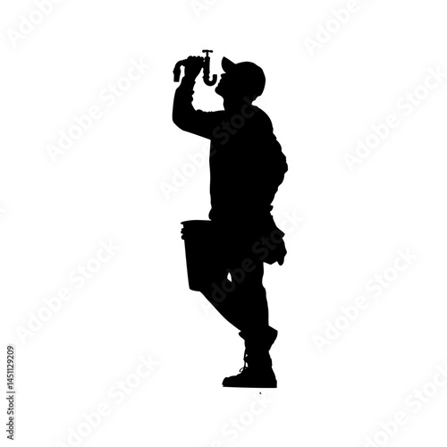 Solid black silhouette of a plumber working, vector EPS