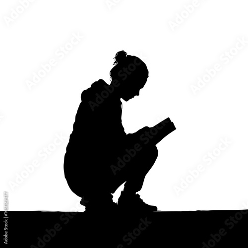 Solid black silhouette of a reader immersed, vector EPS