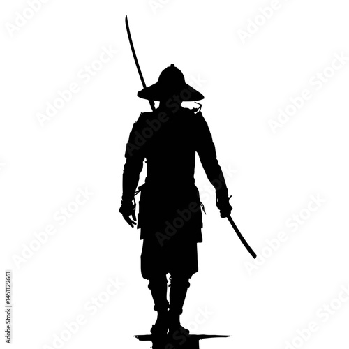 Solid black silhouette of a samurai standing, vector EPS