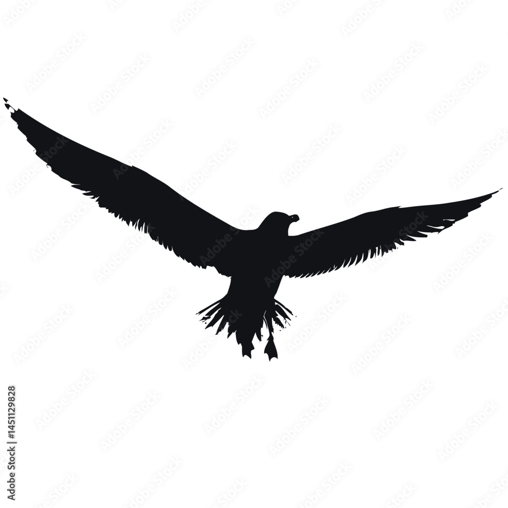 Naklejka premium Solid black silhouette of a seagull flying, vector EPS
