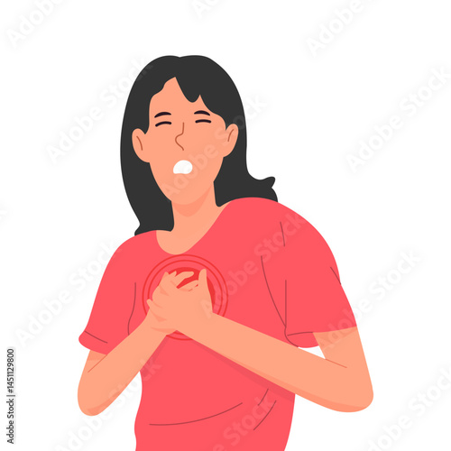 Woman with chest pain. Heart disease problem. Vector illustration on white background