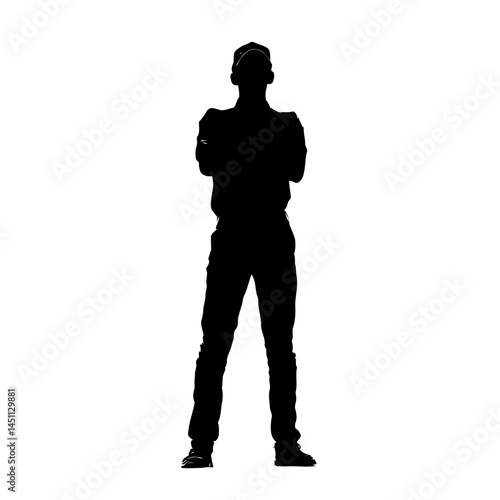 Solid black silhouette of a security guard alert, vector EPS