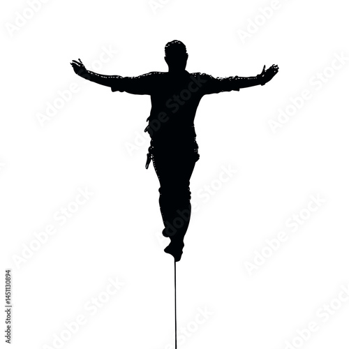 Solid black silhouette of a tightrope walker balancing, vector EPS