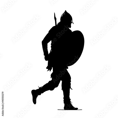 Solid black silhouette of a viking raiding, vector EPS