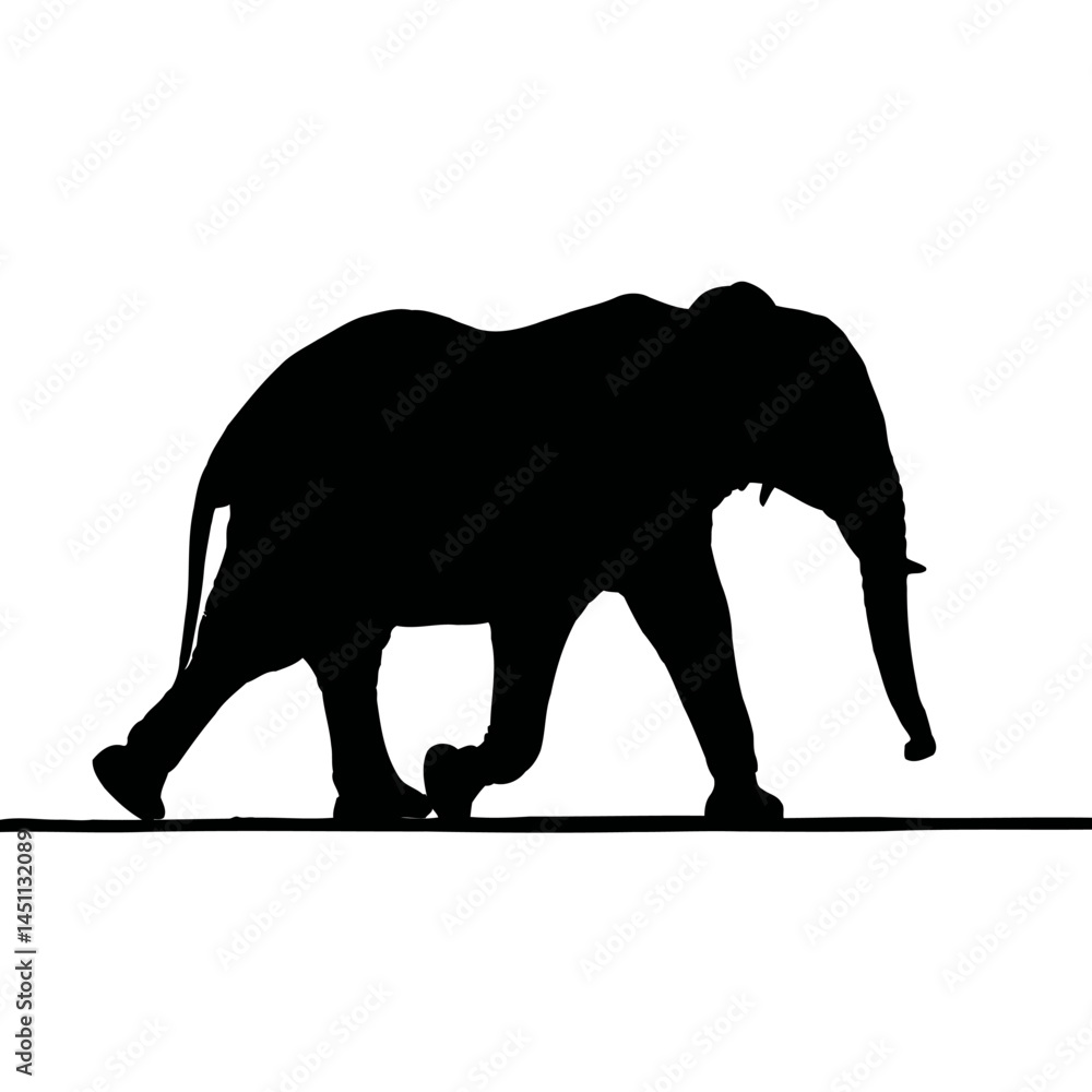 Fototapeta premium Solid black silhouette of an elephant walking, vector EPS
