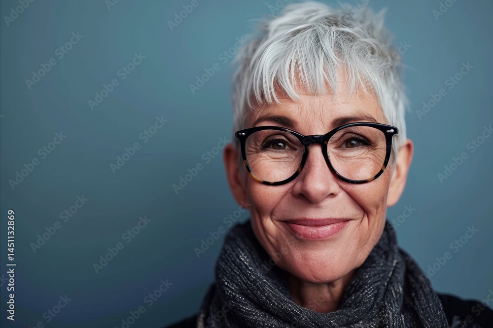 Portrait of a happy senior woman wearing eyeglasses and scarf