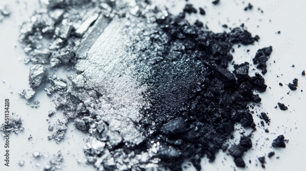 Metallic silver and graphite eyeshadow powders blend together for an elegant beauty aesthetic. generative ai Metallic silver and graphite eyeshadow powders blend together for an elegant beauty aesthetic. generative ai