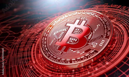 Dynamic bitcoin technology in futuristic digital network animation