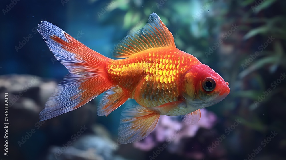 水の中を泳ぐ幻想的な金魚たち 水の中を泳ぐ幻想的な金魚たち