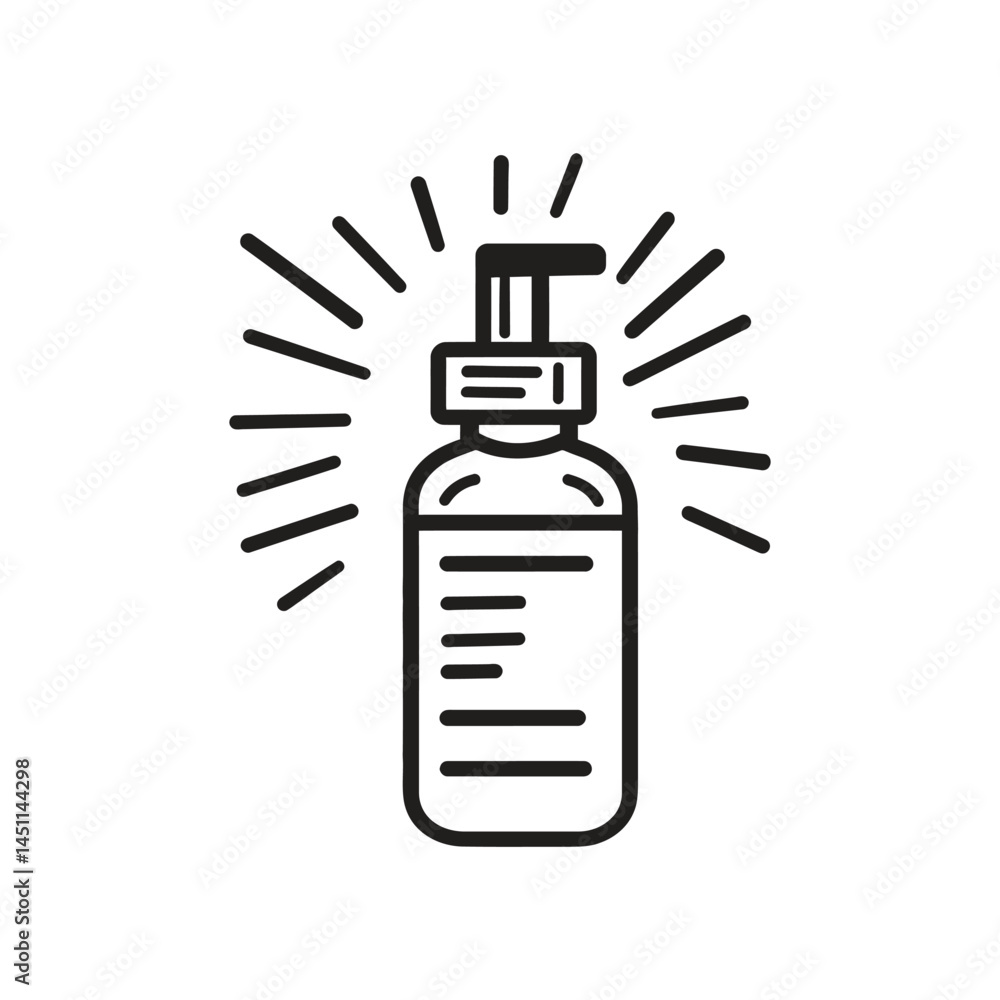 Pump Bottle Outline Icon with Radiating Lines on Transparent Background Pump Bottle Outline Icon with Radiating Lines on Transparent Background
