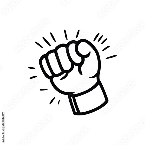 Raised Fist Hand Drawn Outline Isolated on Transparent Background Punch Clenched