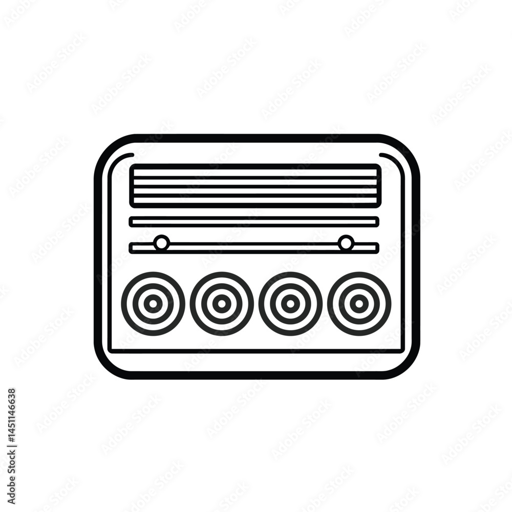 Retro Radio Outline Icon with Circles and Tuners on Transparent Background Retro Radio Outline Icon with Circles and Tuners on Transparent Background