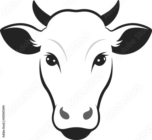 White Park cattle Cow Head Silhouette on white background.