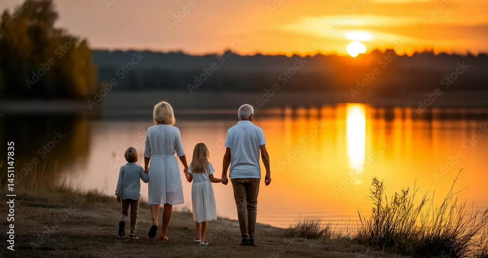Senior Couple Walks with Grandkids Senior Couple Walks with Grandkids