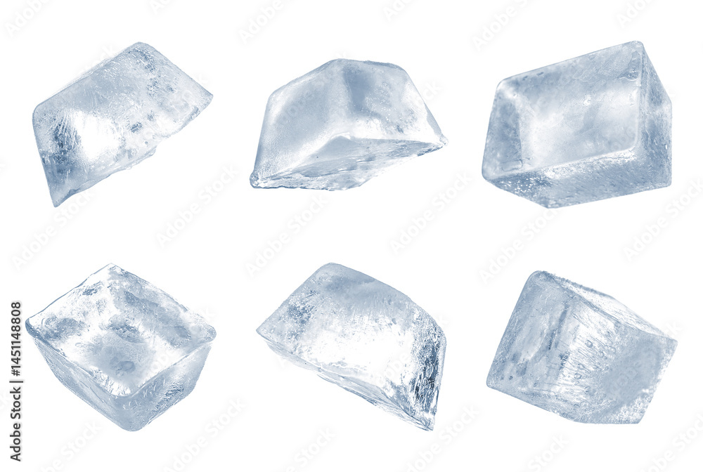 Obraz premium Clear ice cubes on white background, set