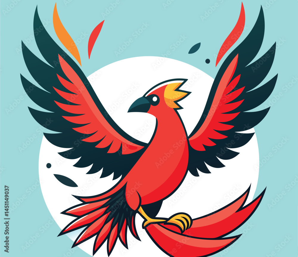 Fototapeta premium Bold phoenix soars with wings spread, embodying myth and rebirth against lightblue canvas