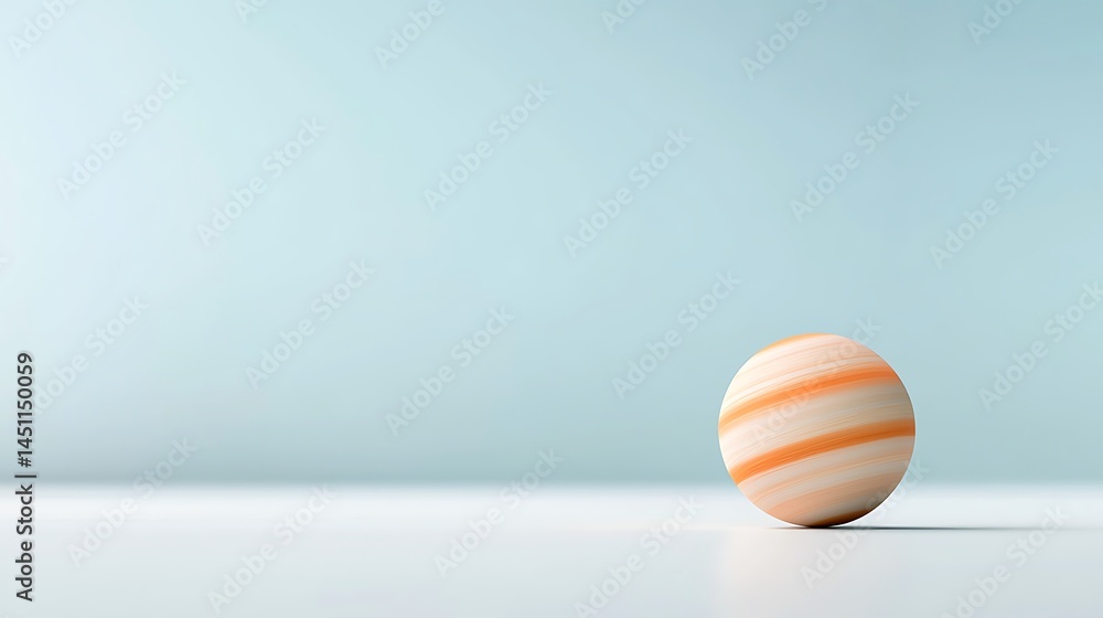 Abstract Orange And White Striped Sphere On Light Blue Background Abstract Orange And White Striped Sphere On Light Blue Background