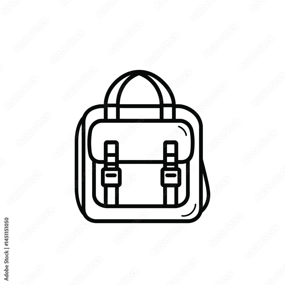 Satchel Icon with Handle, Classic Buckles, and Straps in Line Art Style Satchel Icon with Handle, Classic Buckles, and Straps in Line Art Style