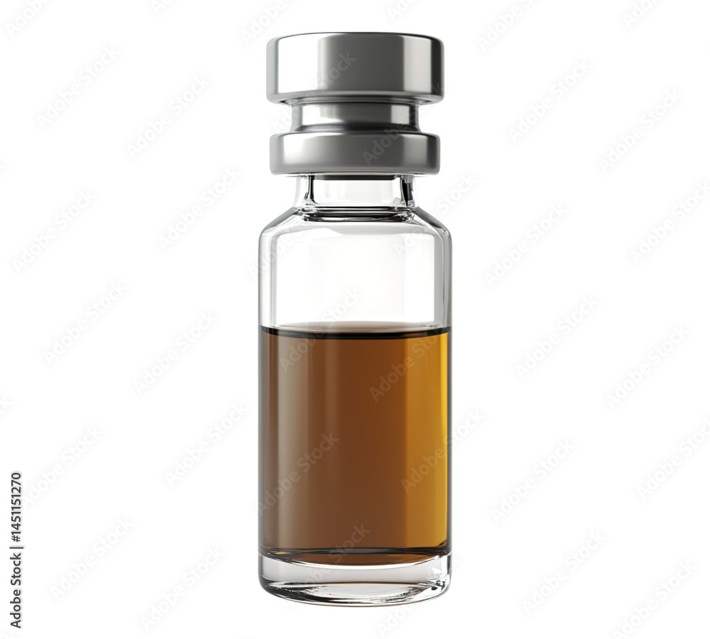 A small bottle of medicine with a clear glass cap A small bottle of medicine with a clear glass cap